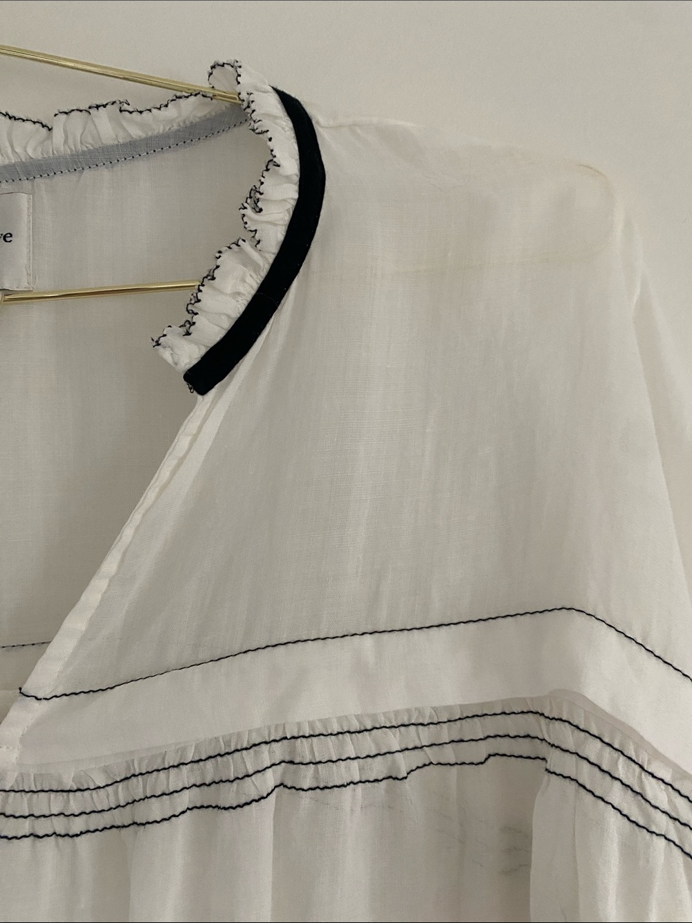 Maeve 100% Ramie White Contrast Stitch Peasant Blouse | XL - Picture 5 of 8